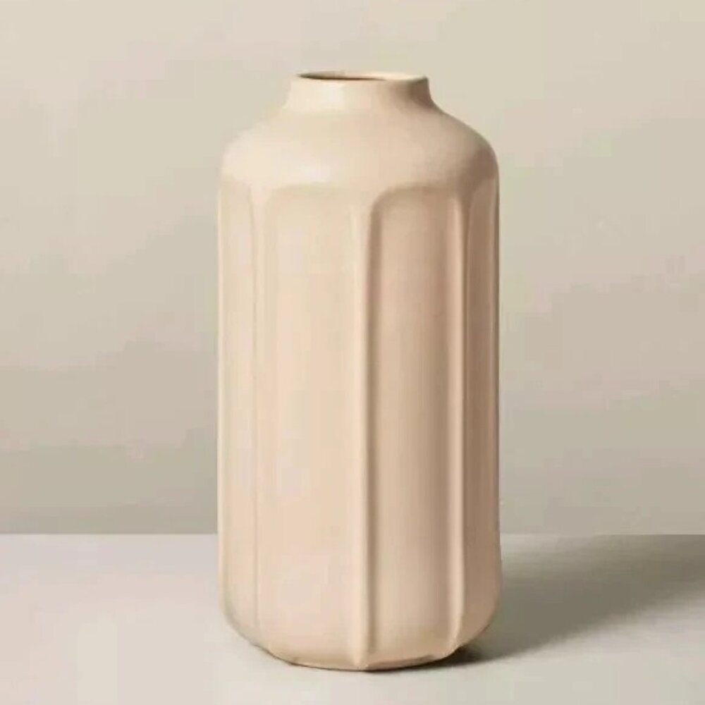 Lot of 2 - 13" Faceted Ceramic Vase Sunset Taupe - Hearth & Hand with Magnolia - Picture 9 of 11